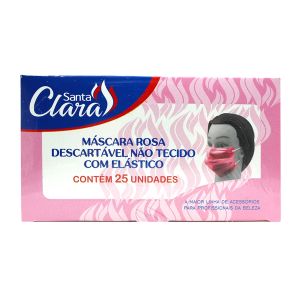 Máscara Rosa Descartável Não Tecido com Elástico com 25 Unidades Santa Clara
