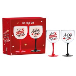 Taça Gin Com 2 Unidades Vermelha e Preta Adoro Você 580Ml Brasfoot
