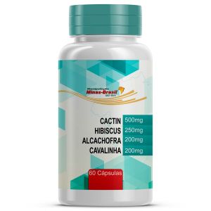 Cactin 500mg + Hibiscus 250mg + Alcachofra 200mg + Cavalinha 200mg 60 Cápsulas