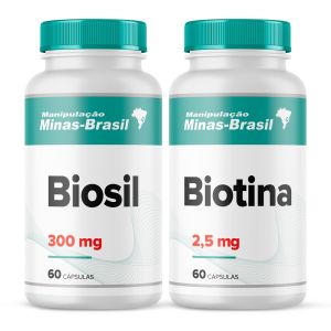 Kit Biosil 300mg 60 Cápsulas + Biotina 2,5mg 60 Cápsulas Pele, Cabelos e Unhas