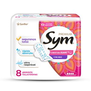 Absorvente Sym Premium Cobertura Suave Com Abas 8 Unidades