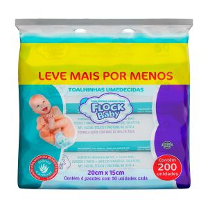 Kit Toalhas Umedecidas 4 Pacotes com 50 Unidades Cada Flock Baby