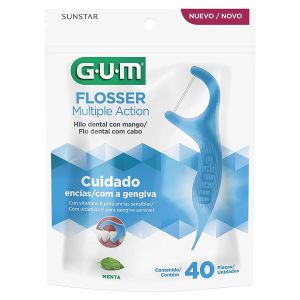 Fio Dental com Cabo Flosser Multiple Action Gum Sabor Menta com 40 Unidades Sunstar