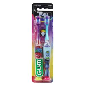 Kit Escova de Dente Infantil Trolls World Tour Gum Macia com 2 Unidades Sunstar