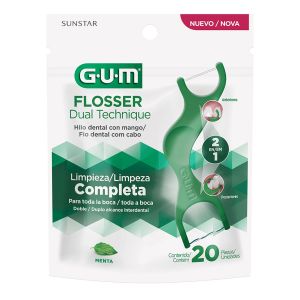 Fio Dental Flosser Dual Technique Gum Sabor Menta com 20 Unidades Sunstar