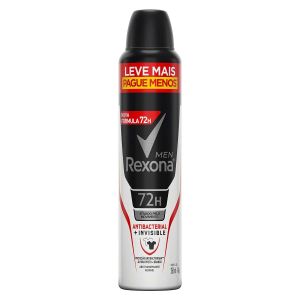 Desodorante Antitranspirante Aerosol Antibacterial Plus Invisible 250ml Rexona Men