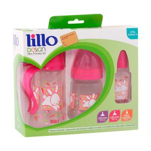 Kit de Mamadeiras Design Meu Primeiro Kit Rosa com 300ml 180ml e 50ml Lillo