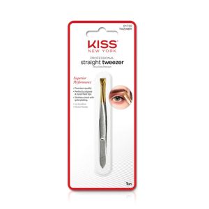 Pinça Reta Ponta Dourada Blister Kiss New York