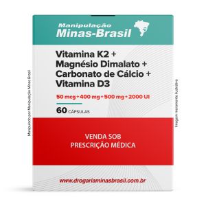 Vit K2 + Magnésio Dimalato + Carbonato De Cálcio + Vit D3 60 Cápsulas