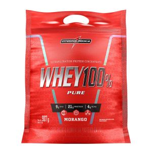 Whey 100% Protein Pure Pouch Concentrado Morango 907g Integralmedica