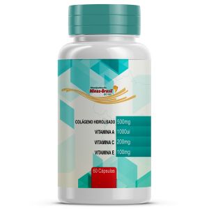 Colágeno Hidrolisado 500Mg   Vitamina A 1000Ui   Vitamina C 200Mg   Vitamina e 100Mg – 60 Cápsulas