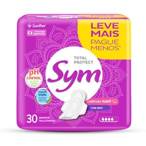 Absorvente Sym Total Protect Cobertura Suave Com Abas 30 Unidades Santher
