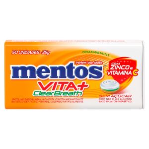 Pastilha Mentos Vita+ Clear Breath Sem Açúcar OrangeMint 50 unidades