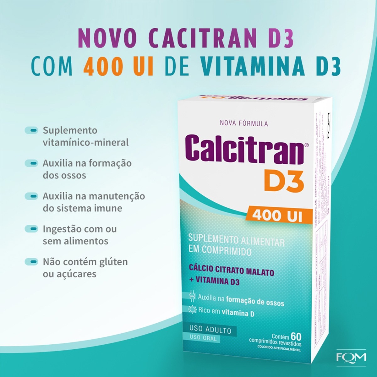 Comprar Calcitran D3 600mg 5mcg Com 60 Comprimidos