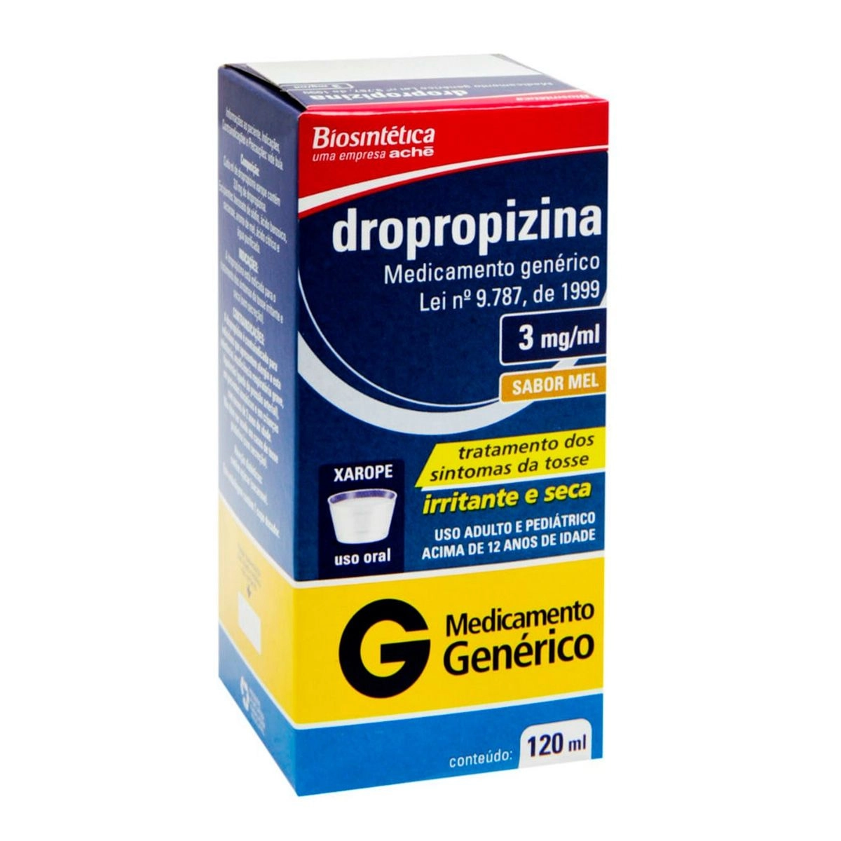 Dropropizina 3,0mg/ml Xarope Sabor Mel 120ml Genérico Biosintética