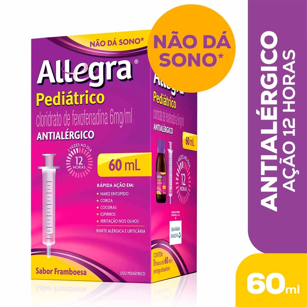Allegra Pediátrico Cloridrato de Fexofenadina 6mg/ml Sabor Framboesa Suspensão Oral Com 60ml