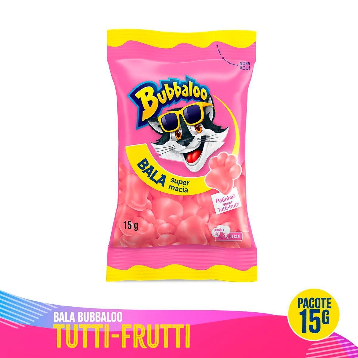 Bala Bubbaloo Patinhas Sabor Tutti-frutti 15g