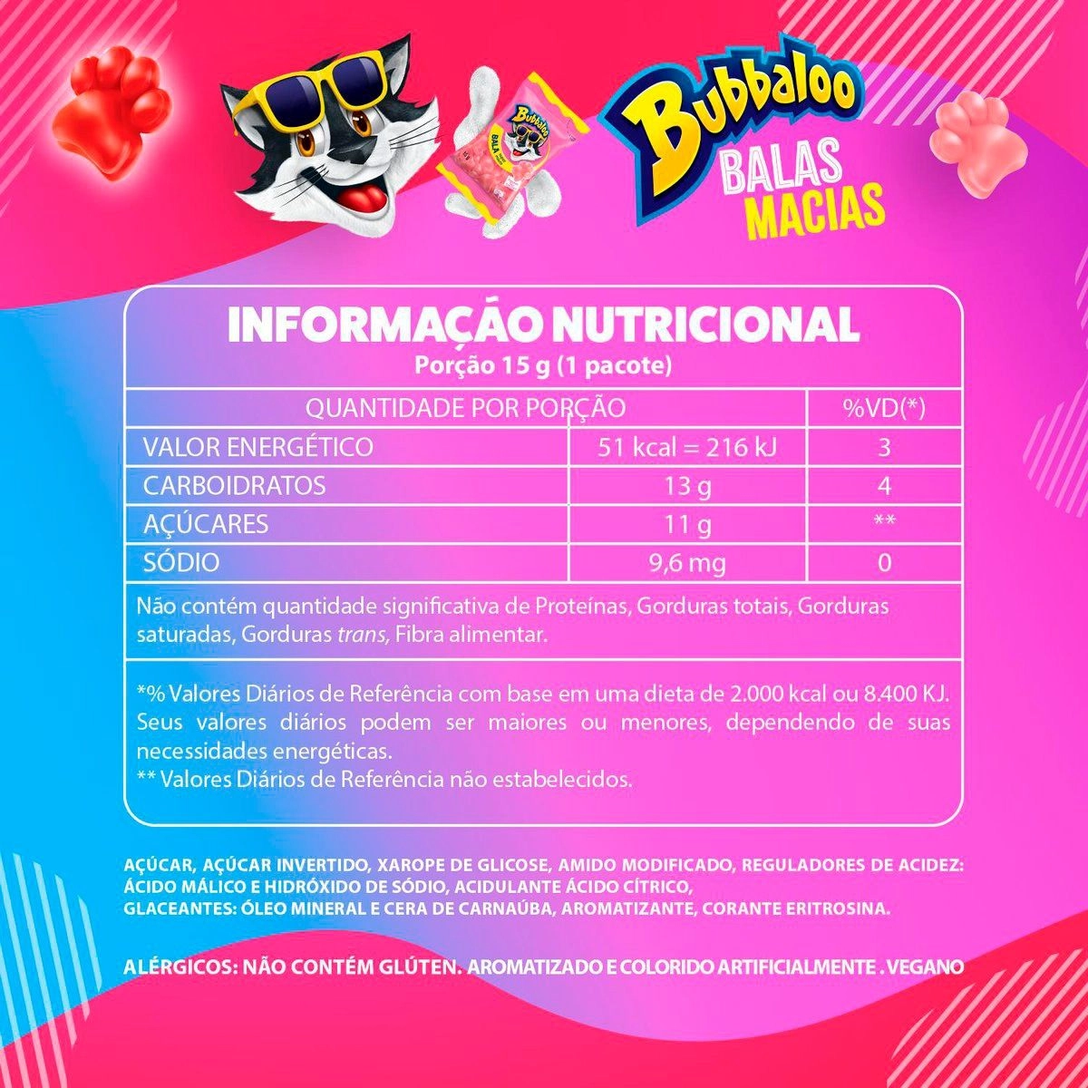 Bala Bubbaloo Patinhas Sabor Tutti-frutti 15g