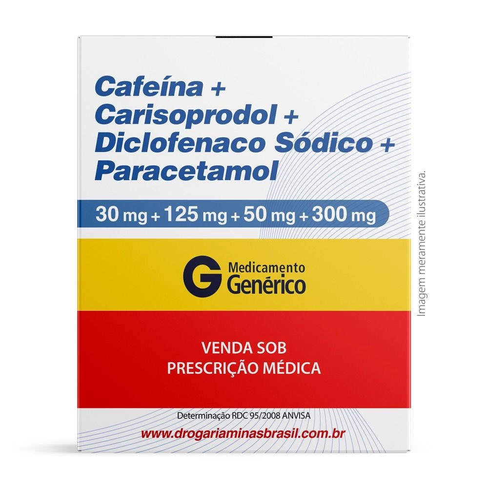 Cafeína 30mg + Carisoprodol 125mg + Diclofenaco Sódico 50mg + Paracetamol 300mg Com 30 Comprimidos Genérico União Química
