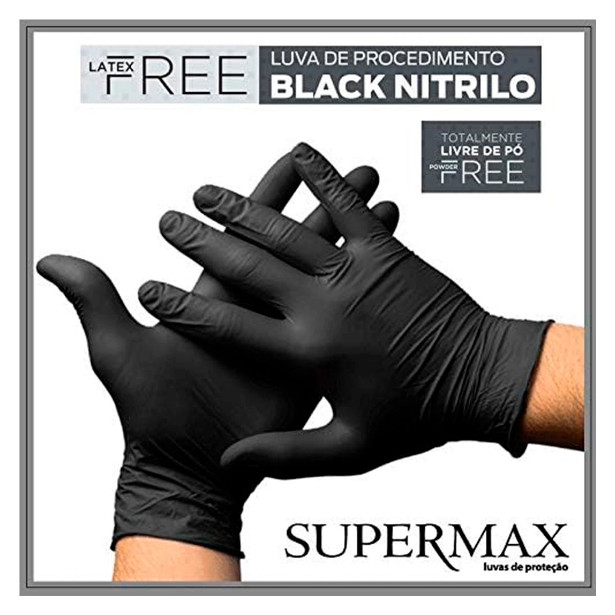 Luva de Procedimento Nitrílica Preta Sem Pó Grande Com 100 Unidades Supermax