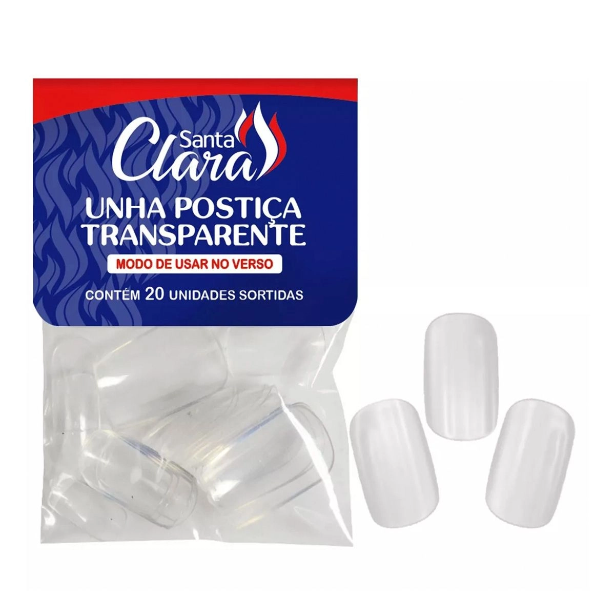Unha Postiça Transparente Com 20 Unidades Santa Clara