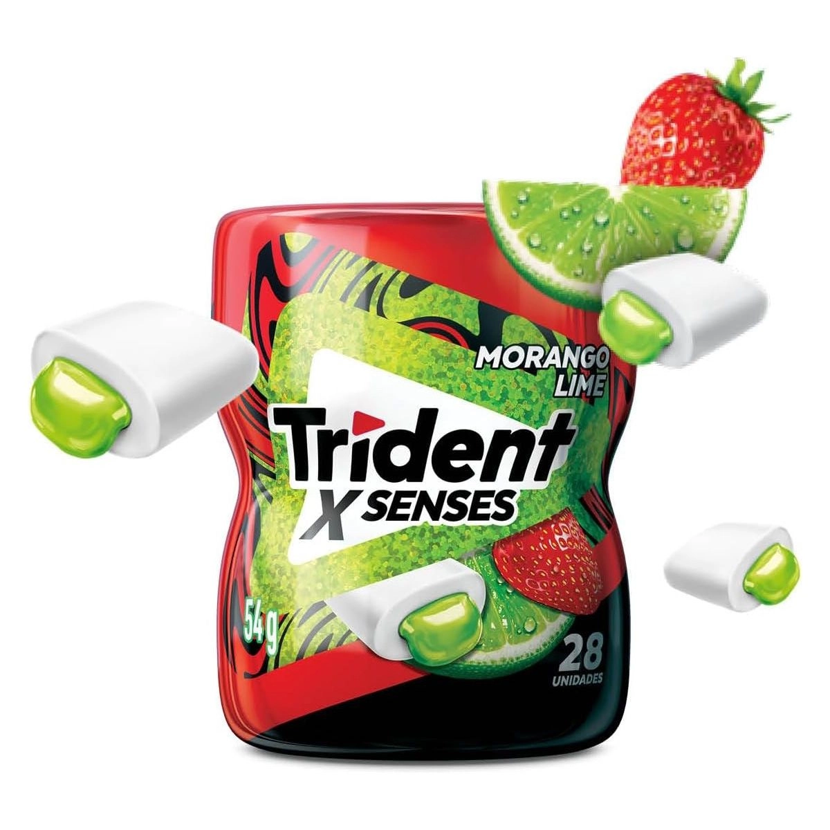 Goma de Mascar Trident x Senses Morango Lime Garrafa 54g