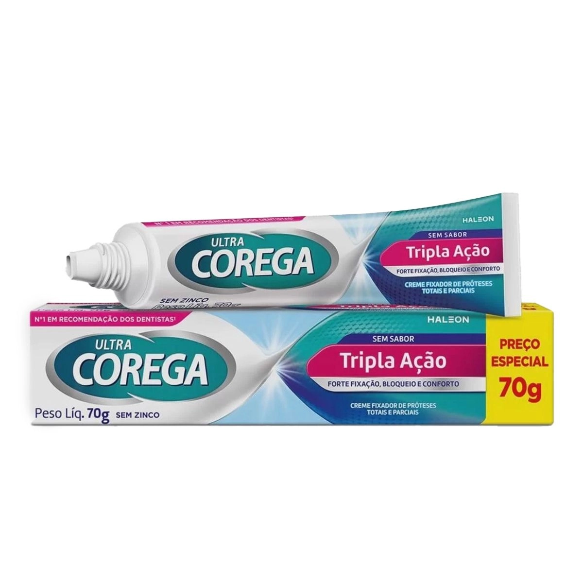 Creme Fixador De Dentadura Ultra Corega Tripla Ação Sem Sabor Com 70g