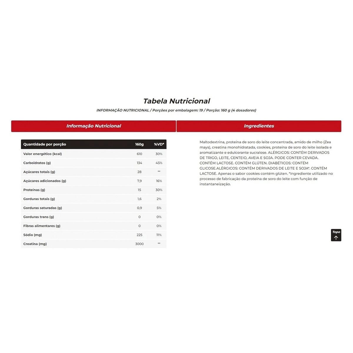 Creamass Hipercaloric Sabor Cookies Com 3kg Integralmédica