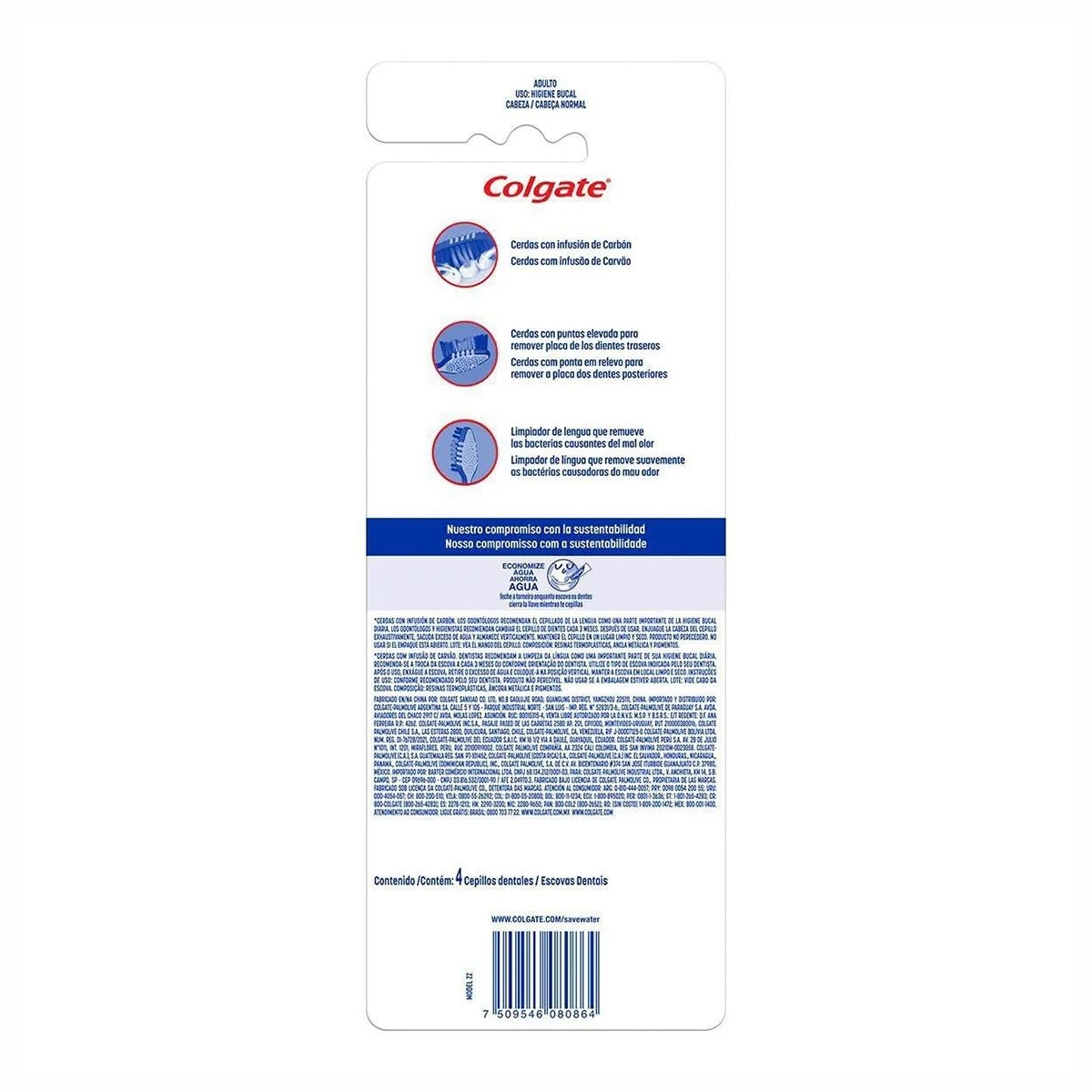 Escova Dental Colgate ZigZag Carvão Com 4 Unidades