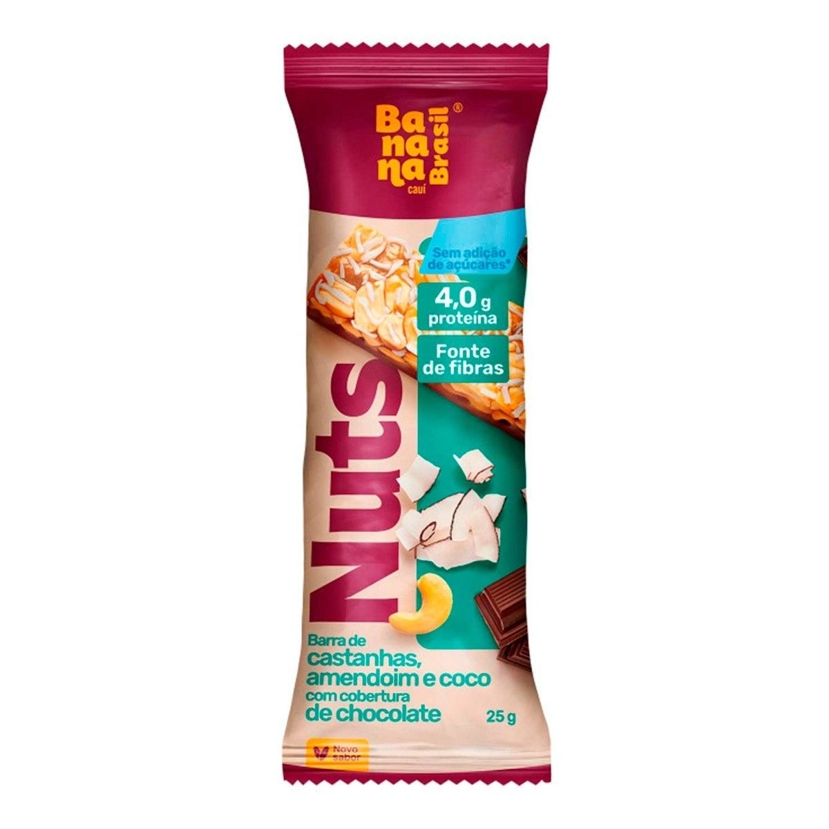 Barra de Castanhas Nuts Bar Amendoim e Coco Com Cobertura Chocolate 25g Banana Brasil