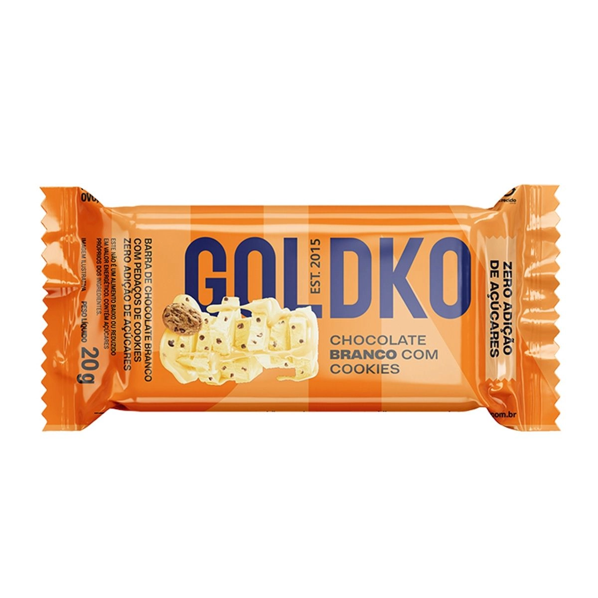 Barra De Chocolate Branco com Cookies GoldKo Zero Açúcar Com 20g