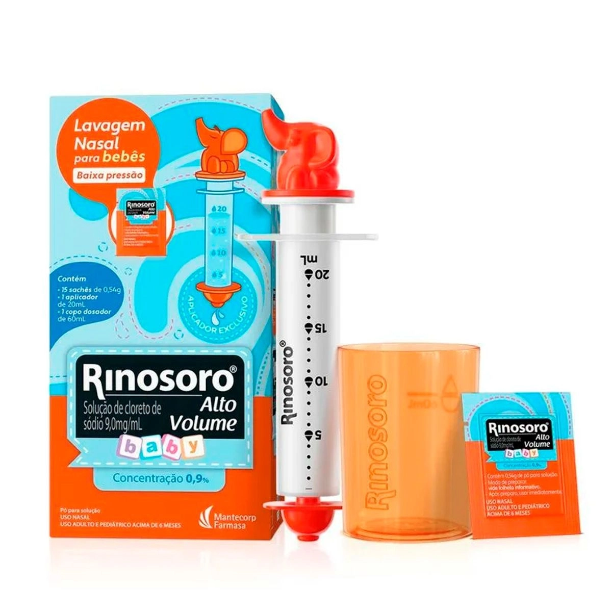 Rinosoro Alto Volume Baby Pó para Solução 15 Sachês de 0,54g Cada 1 Aplicador de 20ml Com 1 Copo Dosador de 60ml