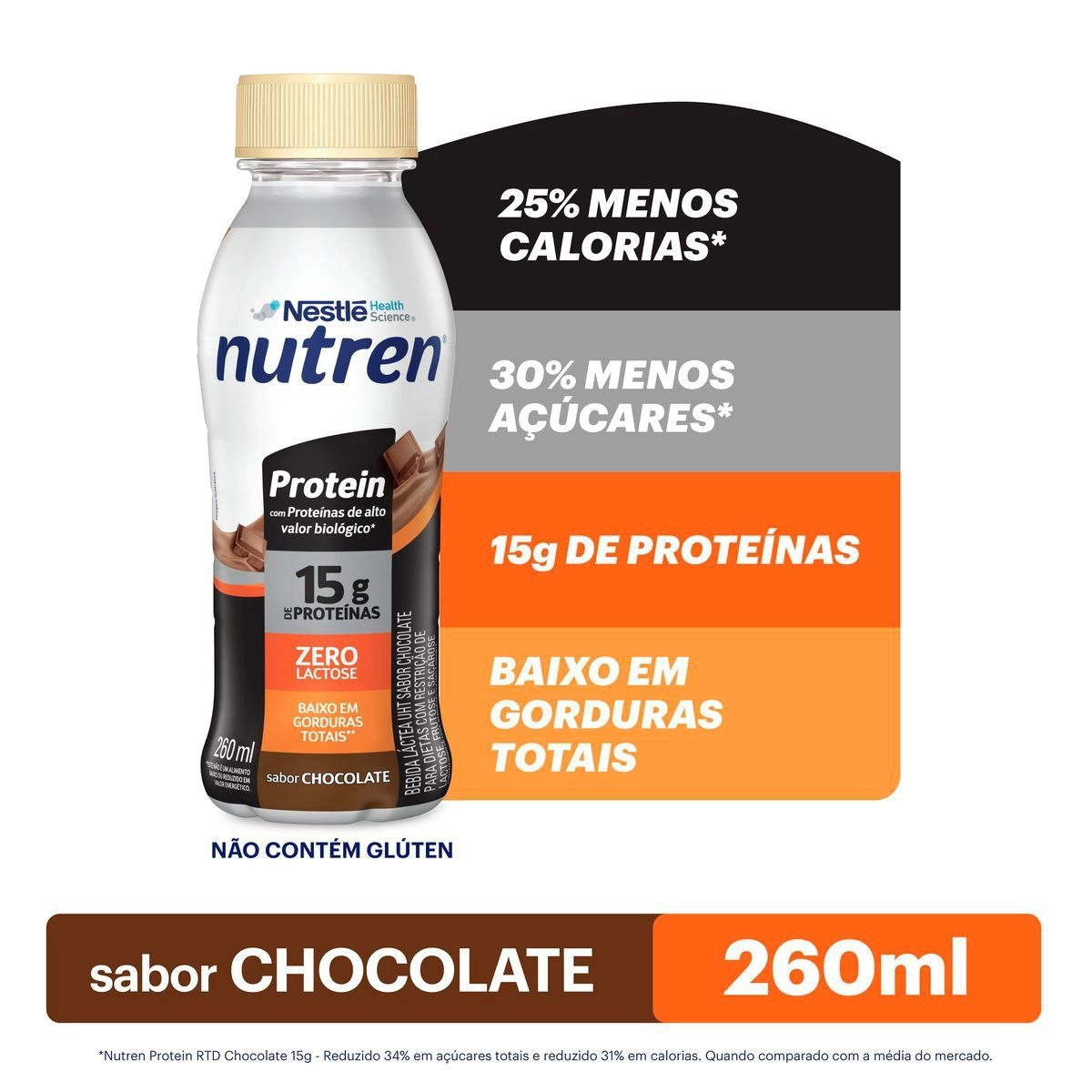 Bebida Láctea Nutren Protein 15g de Proteínas Chocolate 260ml