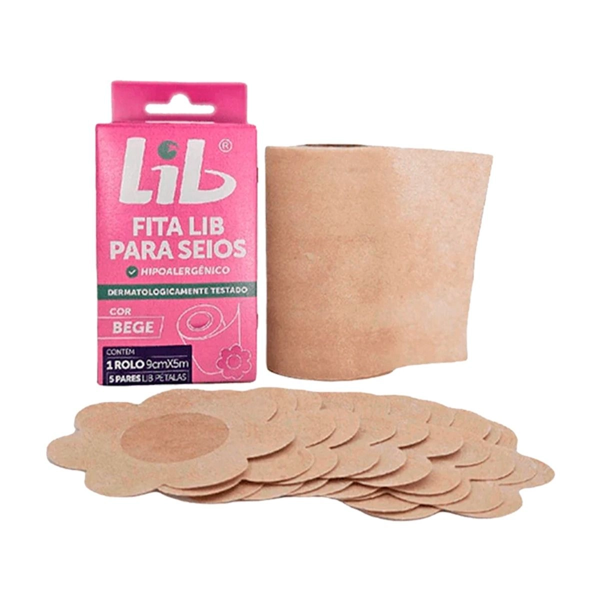 Fita Lib para Seios 1 rolo 9cm x 5m + 5 pares Lib Pétalas