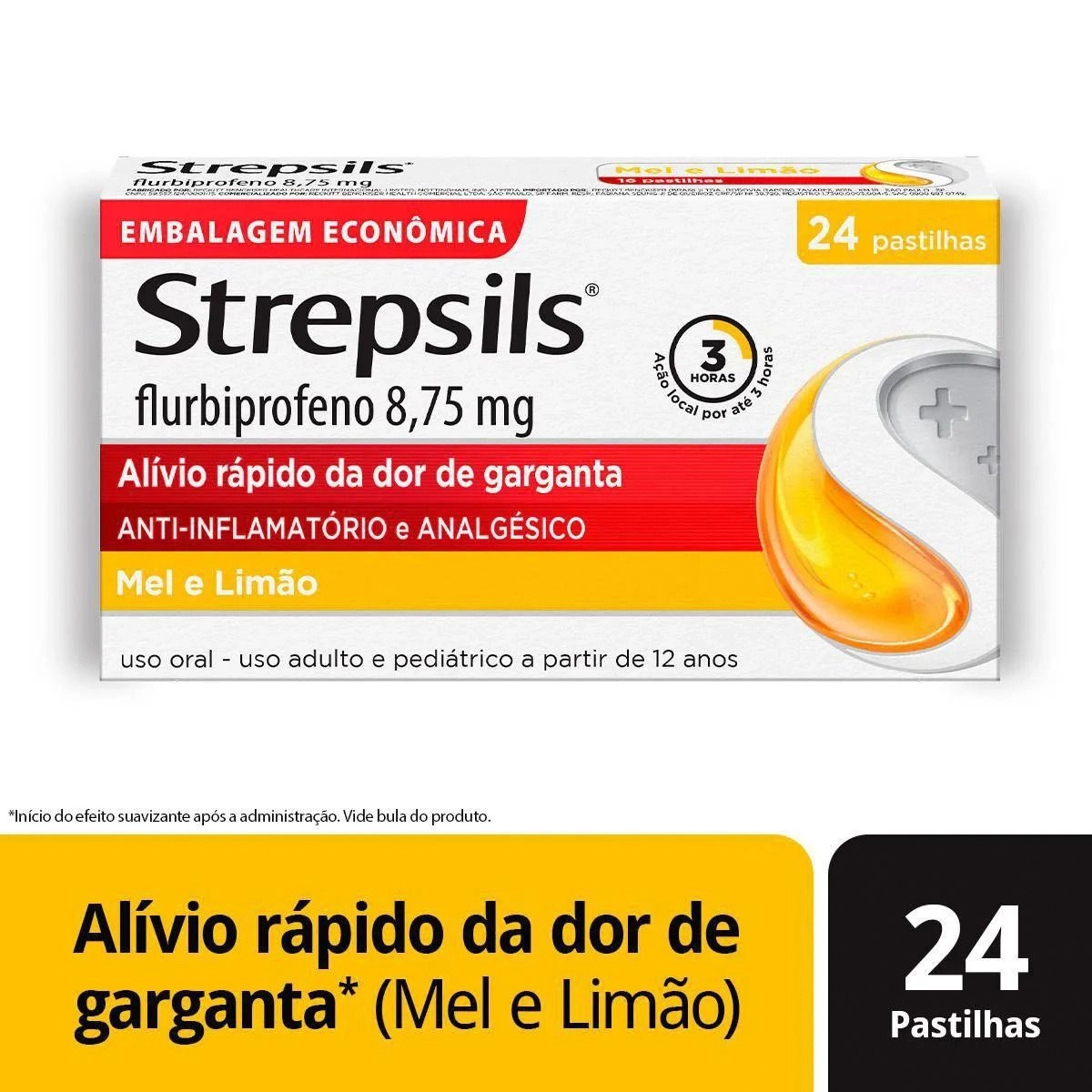 Pastilhas Strepsils 8,75mg Mel E Limão 24 Unidades Reckitt Benckiser