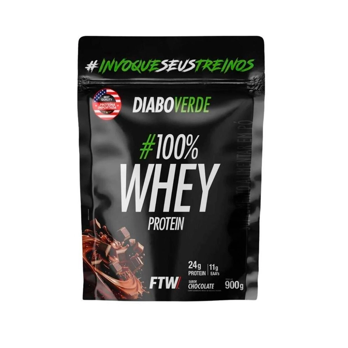 100% Whey Protein Diabo Verde Refil 900g Chocolate Ftw