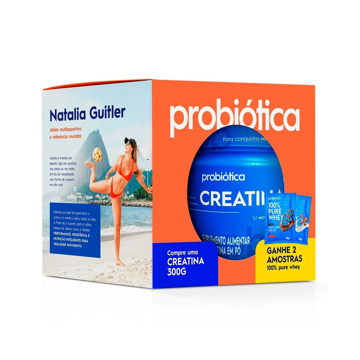 Kit Creatina Probiótica Monohidratada 300g + 2 Amostras 100% Pure Whey