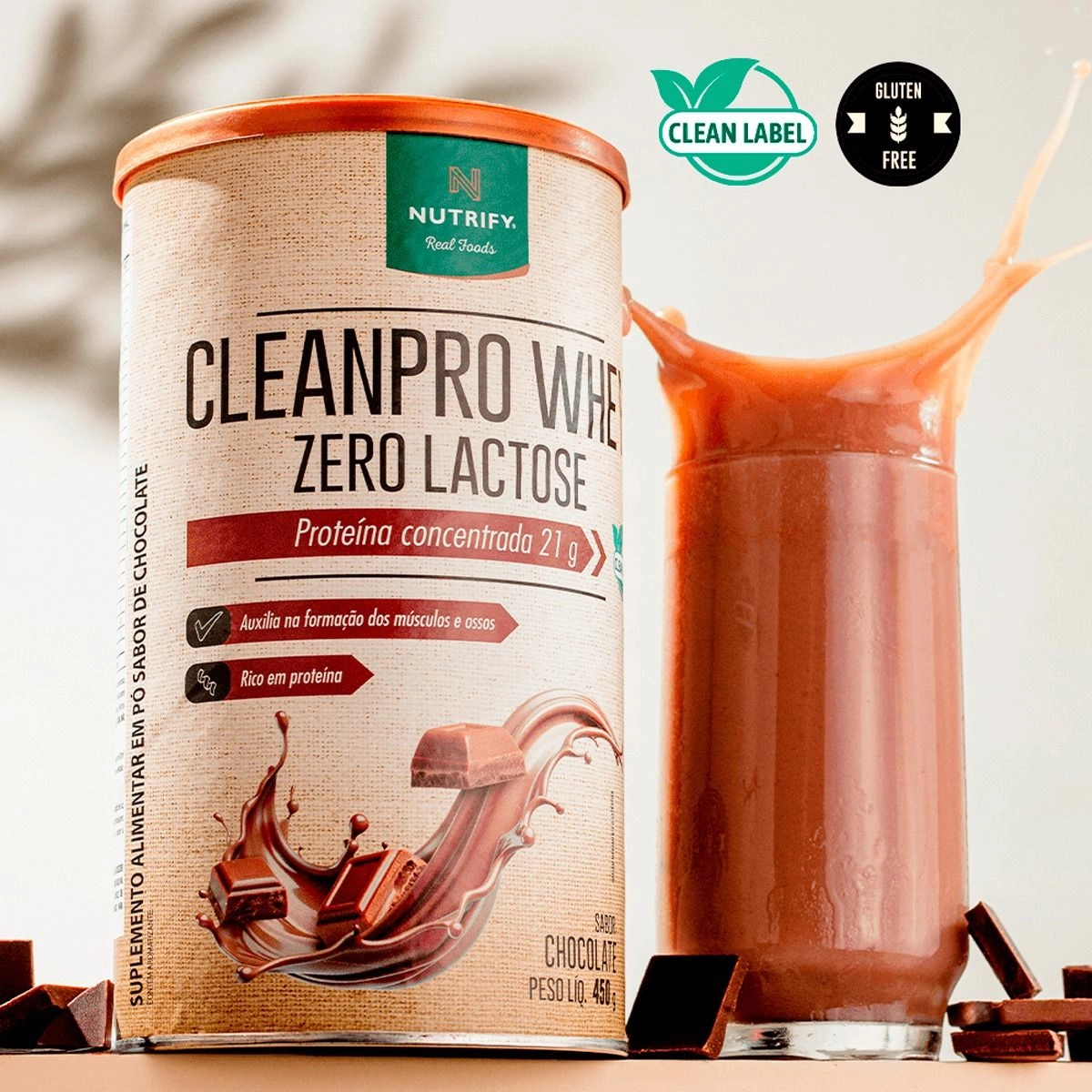 Cleanpro Whey Nutrify Real Foods Zero Lactose Chocolate 450g