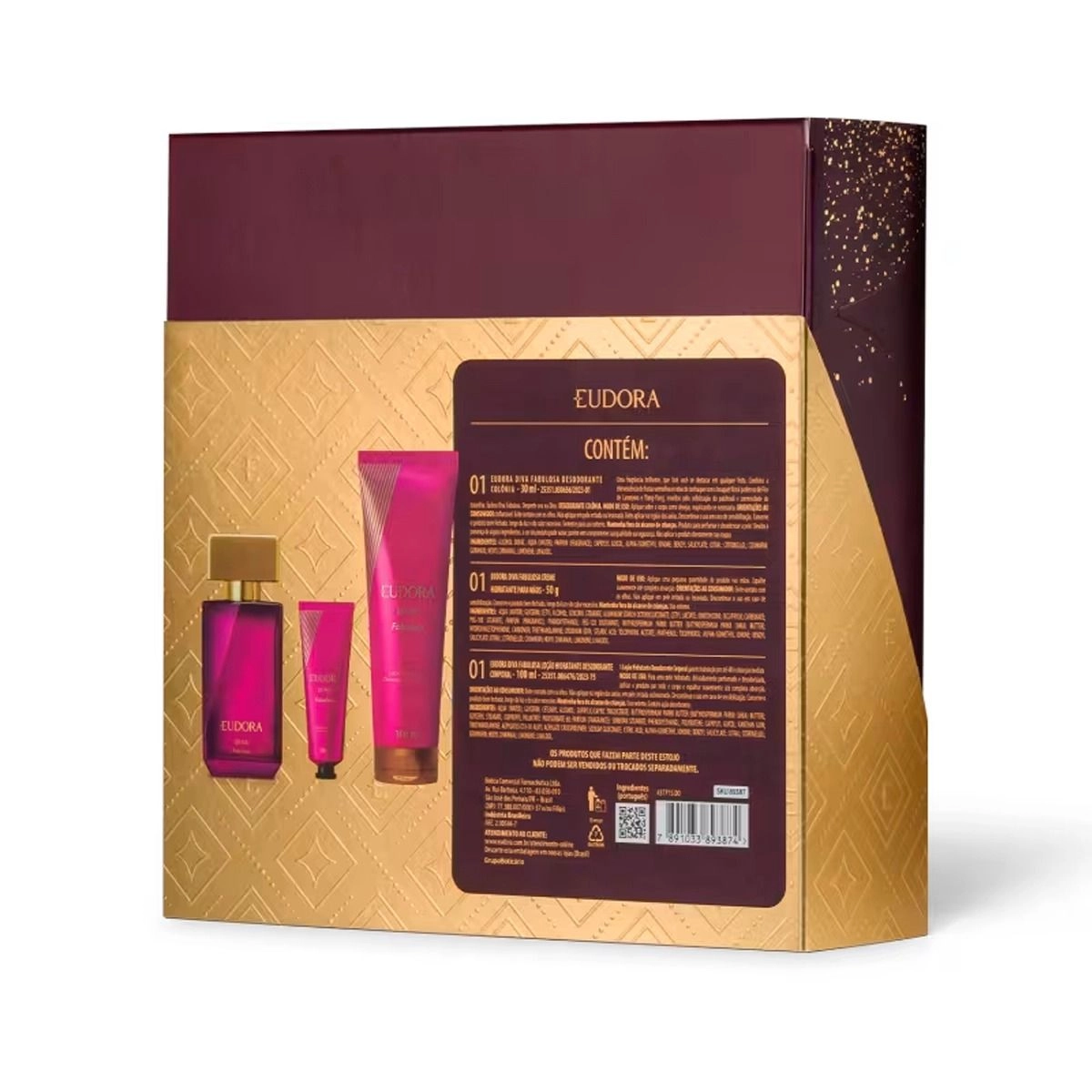 Kit Eudora Diva Fabulosa Desodorante Colônia 30ml + Creme Hidratante Para Mãos 50g + Loção Hidratante Desodorante Corpora 100ml