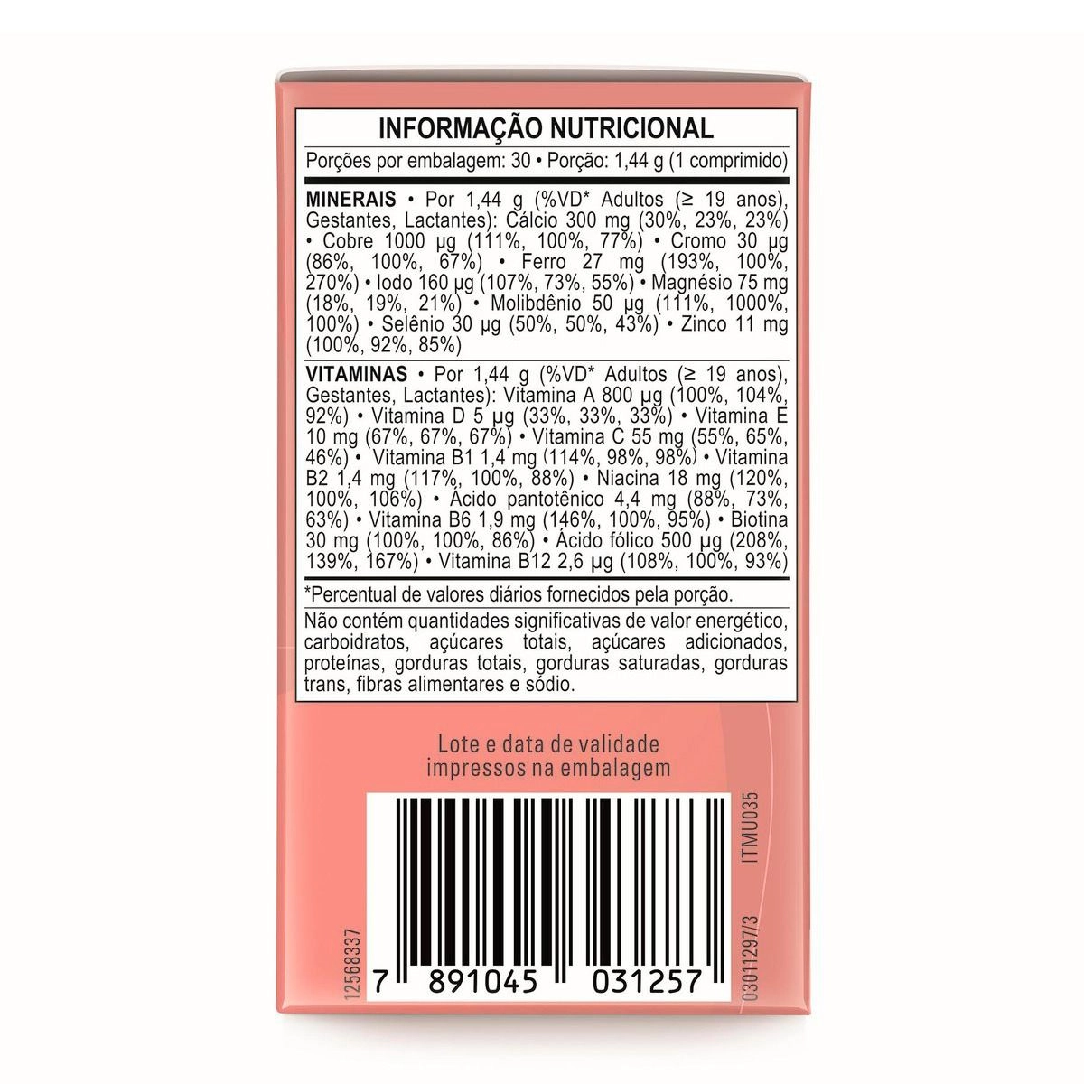 Suplemento Alimentar Materna Vitaminas e Minerais 30 Unidades