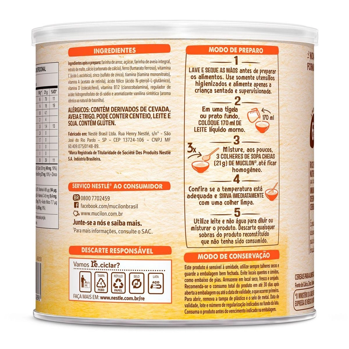 Cereal Infantil Mucilon Arroz e Aveia 400g