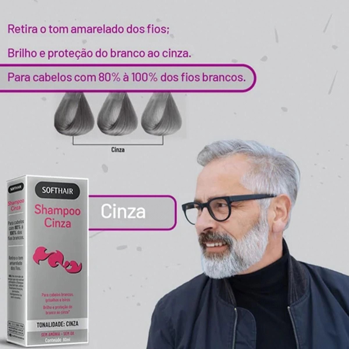Shampoo Cinza 80% à 100% Soft Hair 60ml