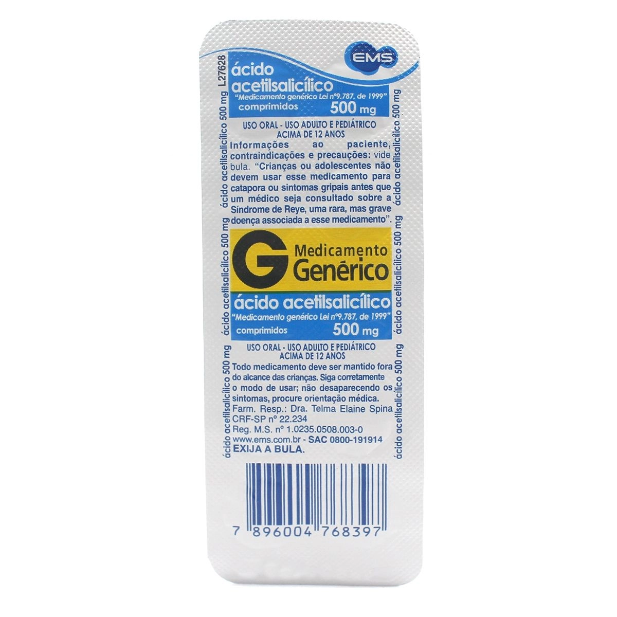 Ácido Acetilsalicílico 500mg 10 Comprimidos