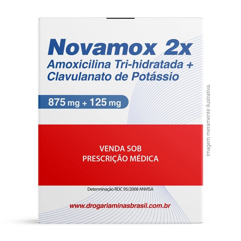 Novamox Amoxicilina Tri-hidratada 875mg Com Clavulanato de Potássio 125mg Com 14 comprimidos
