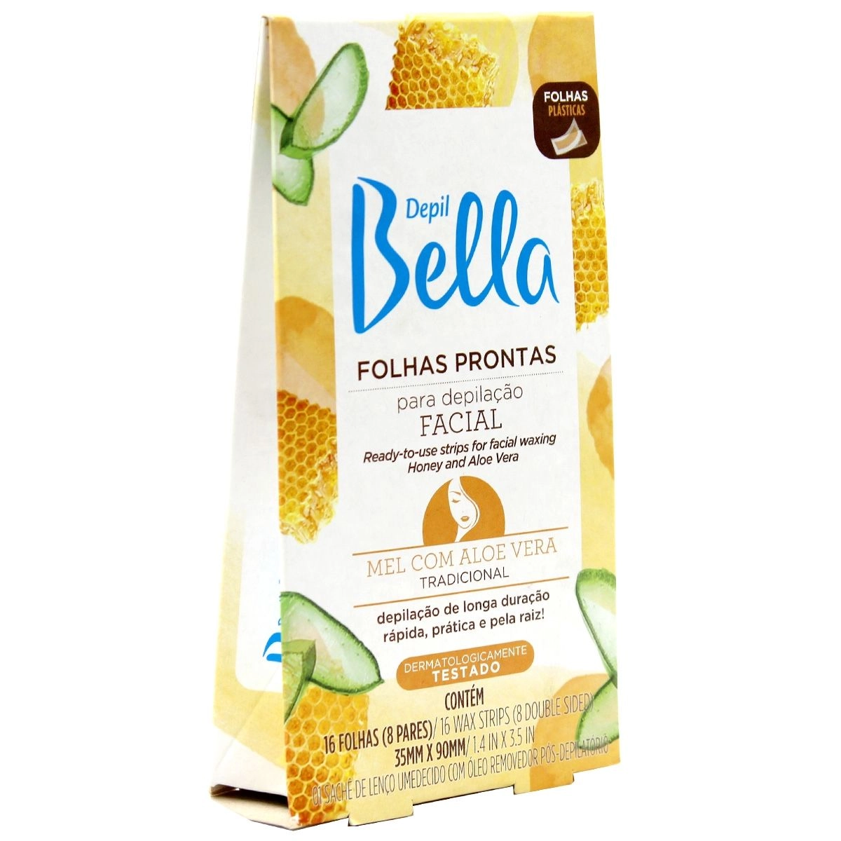 Folha Pronta Para Depilação Facial Mel com Aloe Vera 16 Folhas Depil Bella