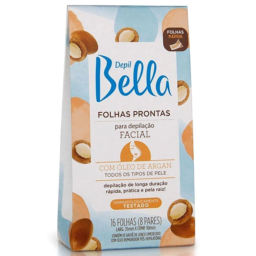 Folhas Prontas Depil Bella Facial Óleo De Argan Com 16 Unidades