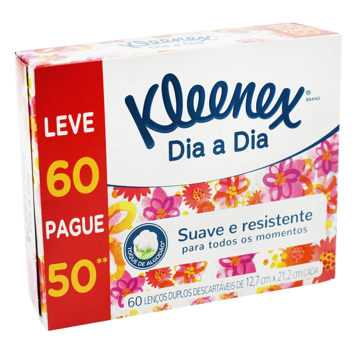 Lenço de Papel Kleenex Duplo Sem Perfume Leve 60 Pague 50 Unidades