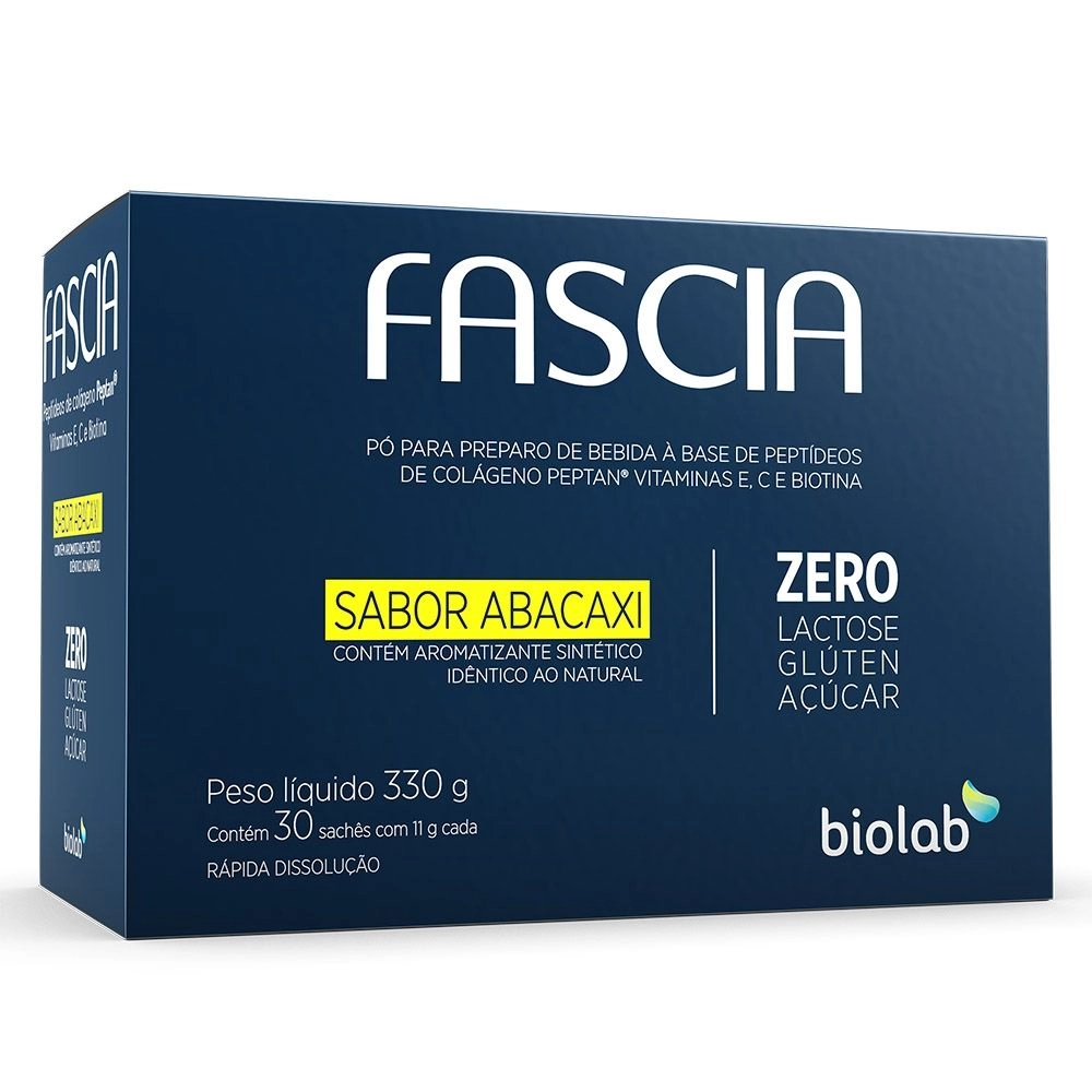Fascia Peptídeos de Colágeno Sabor Abacaxi Com 30 Sachês de 11g Cada