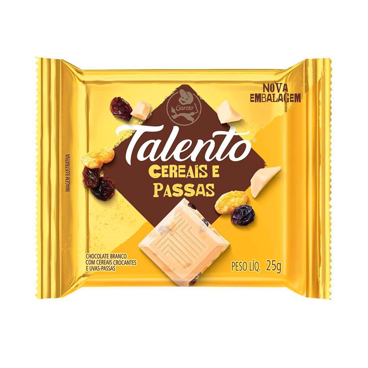 Chocolate Talento Branco com Cereais e Passas 25g