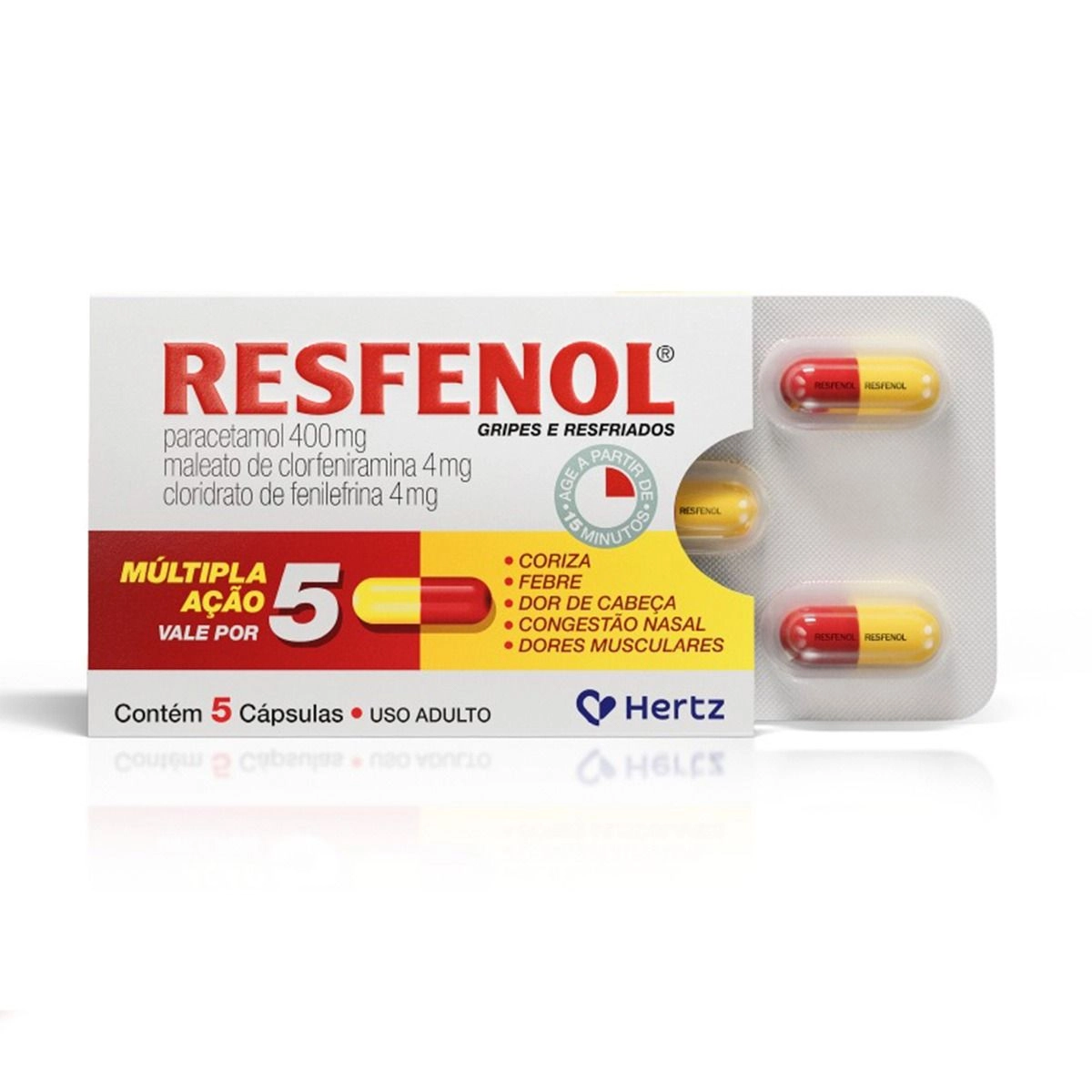 Resfenol Paracetamol 400mg + Cloridrato Fenillefrina 4mg + Maleato de Clorfeniramina 4mg 5 Cápsulas